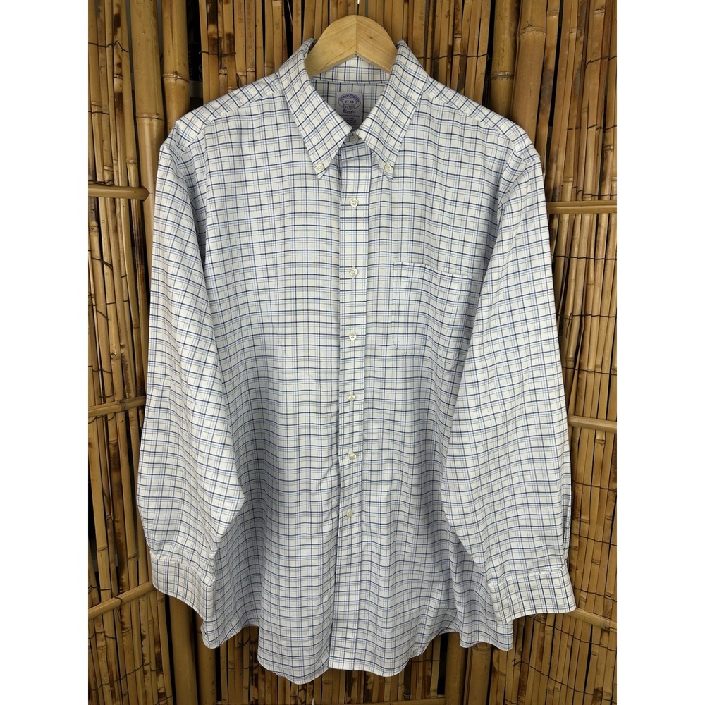 Men's Brooks Brothers Classic Long Sleeve Dress Shirt Blue White 17/34‎